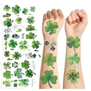 10Pc St. Patrick's Day Theme Lucky Shamrock Temporary Face Body Tattoo Stickers